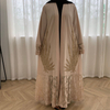 Elegant Plain Beading Maxi Dress Front Opened Open Abaya Kimono Cardigant