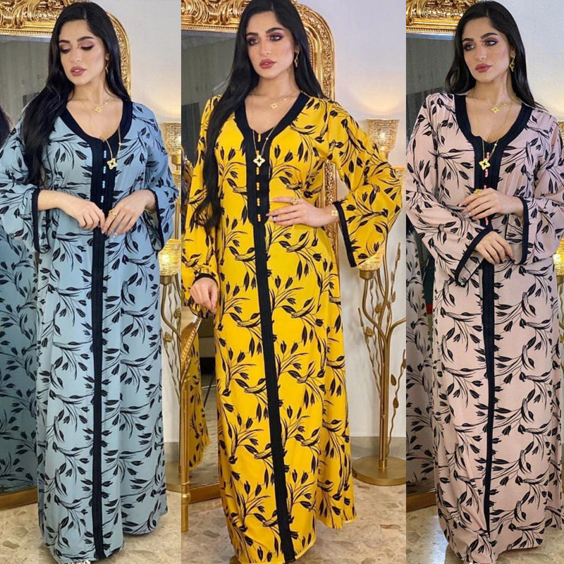  Latest Designs Modest Borka Women Vêtements Embroidery Maxi Dubai Print Muslim Dress Islamic Clothing Cotton Kimono Abaya