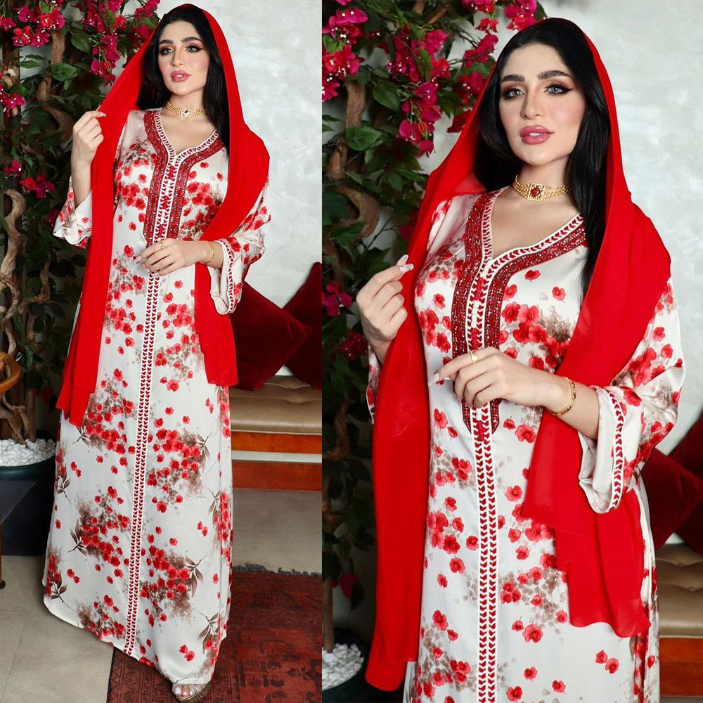  Embroidery Women Maxi Open Dubai Borka Cotton Print Islamic Clothing Modest Vêtements Muslim Dress Kimono Abaya