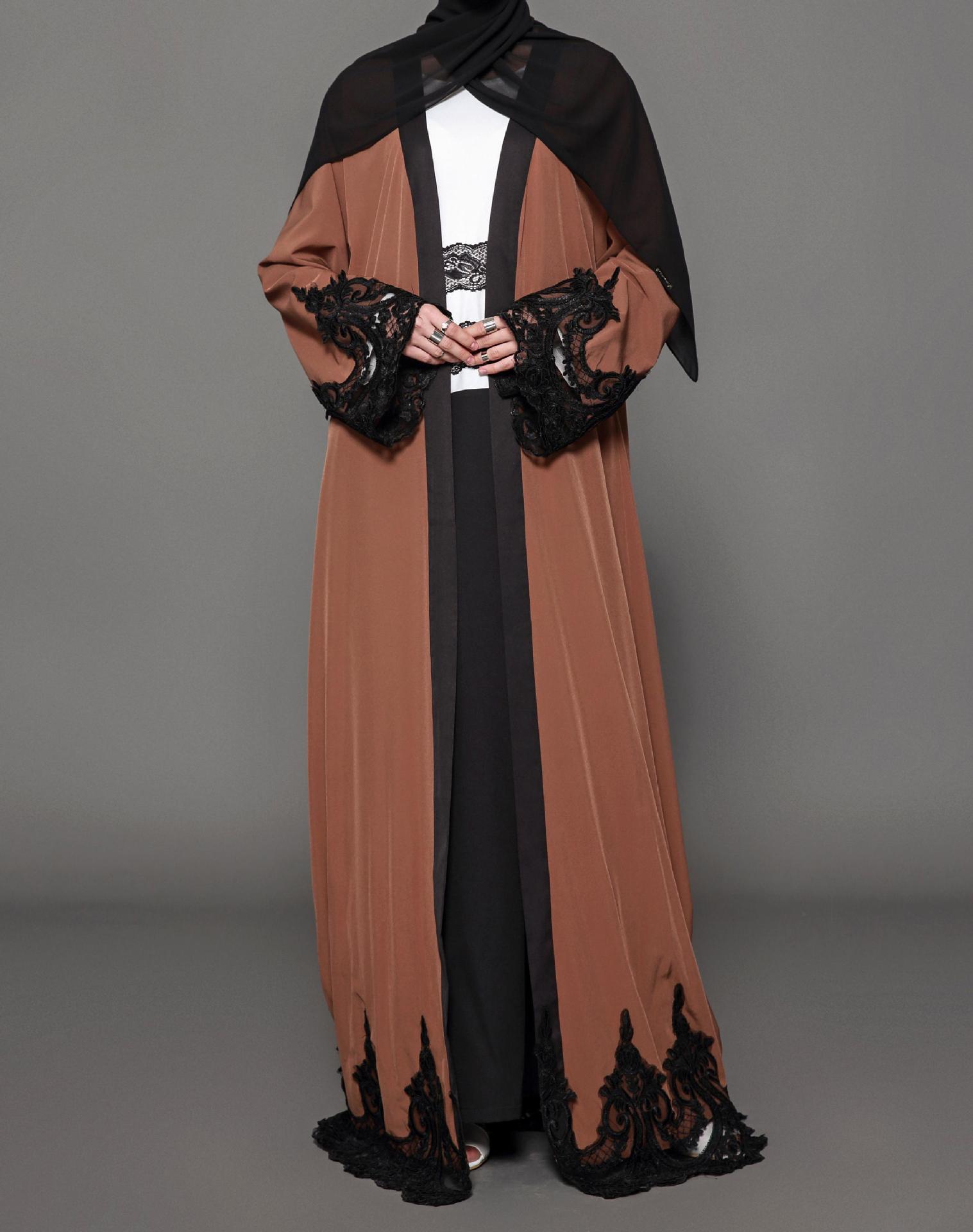 2022 Real shot Arab clothing Muslim cardigan worship fashion robe dark brown plus size dress