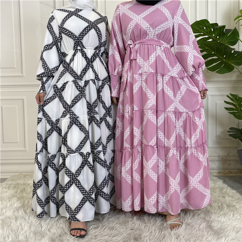 2022 cross-border fashion printed elegant long skirt Malaysia Turkey base dress outer wear