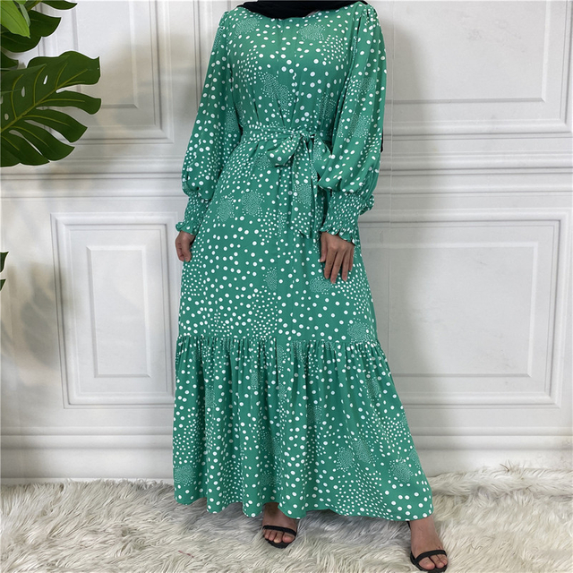 2022 new fashion polka dot big swing lace muslim dress