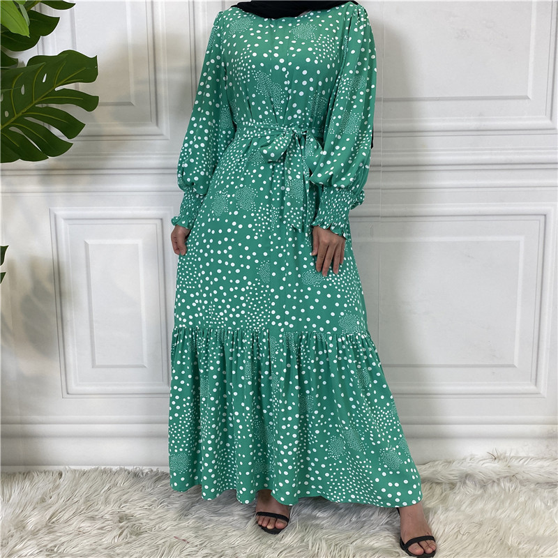 2022 new fashion polka dot big swing lace muslim dress