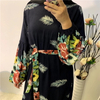2022 Cross-border Exclusively for The New Muslim Women's Fashion Print Big Loose Lace-up Dress