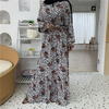 2022 New Muslim Fashion Printed Casual Long Skirt with Big Swing Lace-up Dubai Turkish Dress