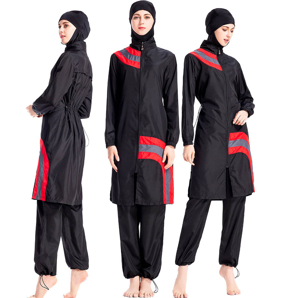 Conservative Swimsuit Suit Female Sportswear Large Size Loose Zipper Split Stitching Cross-border Foreign Trade