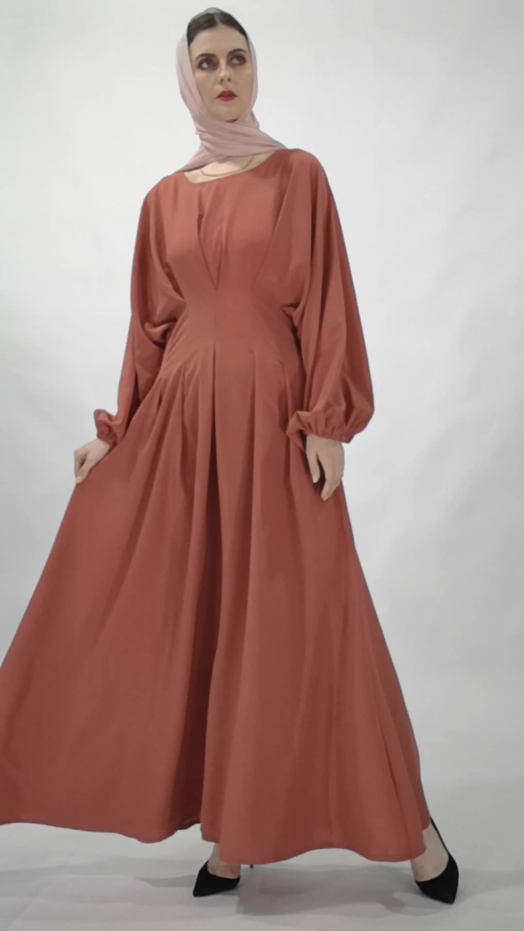 Ramadan new waist dress Arab robe solid color with sleeves loose spot factory price abaya