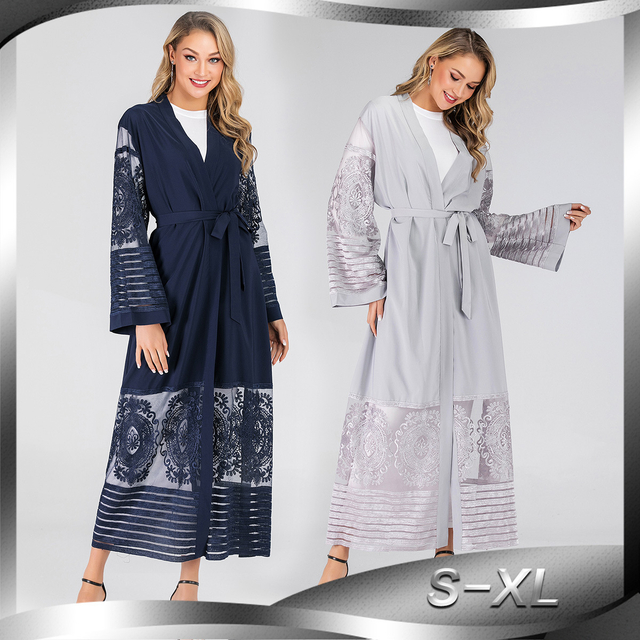 Muslim Hot Style Cardigan New Fashion Women's Embroidered Mesh Cardigan Dubai Robe Dress