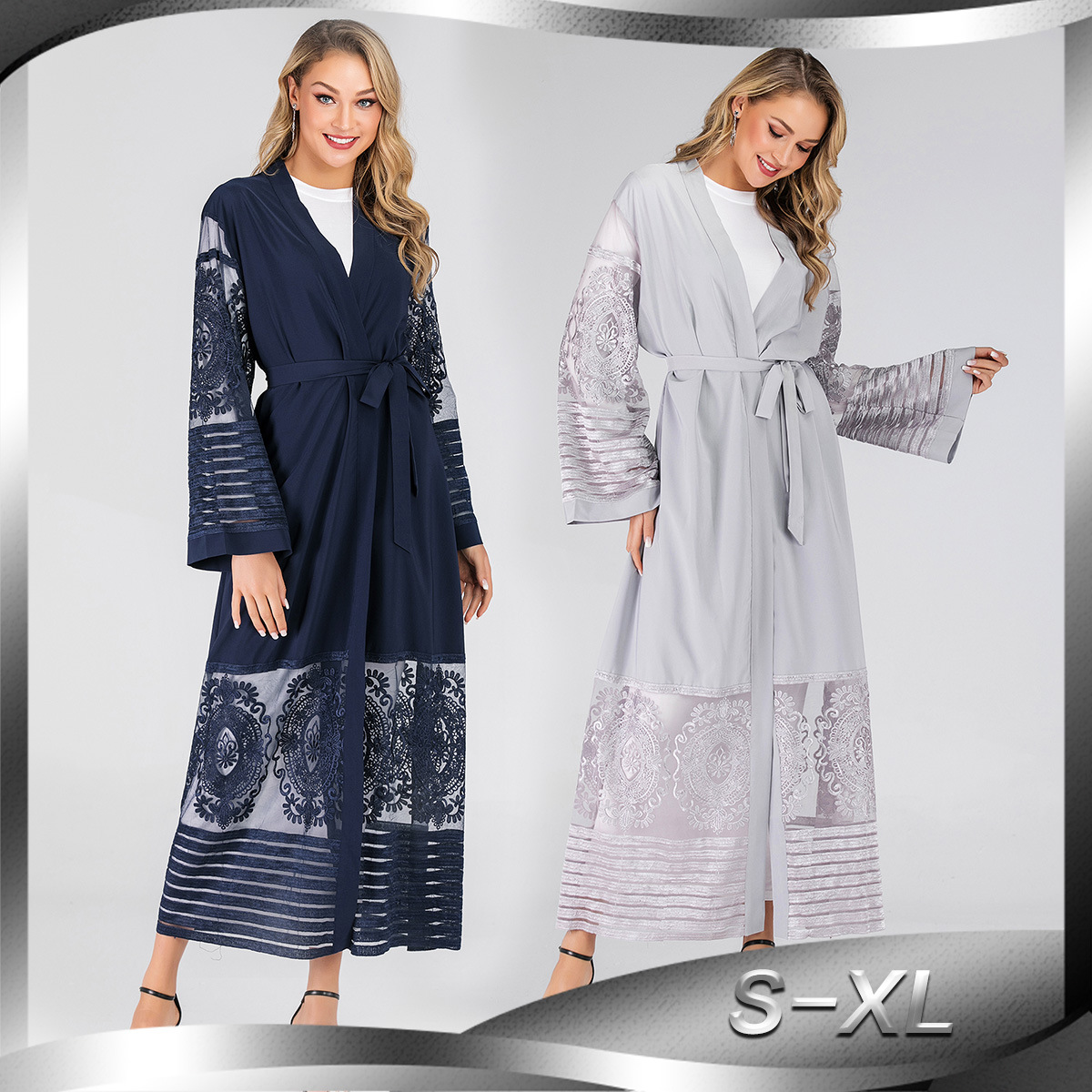 Muslim Hot Style Cardigan New Fashion Women's Embroidered Mesh Cardigan Dubai Robe Dress