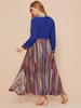 European Islamic Dubai Hot Sale Fashion Women's Blue Print Stitching Muslim Dress
