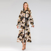 Fashion Middle East Cardigan, Lapel Collar Fashion Printed Full Button Large Size Dress