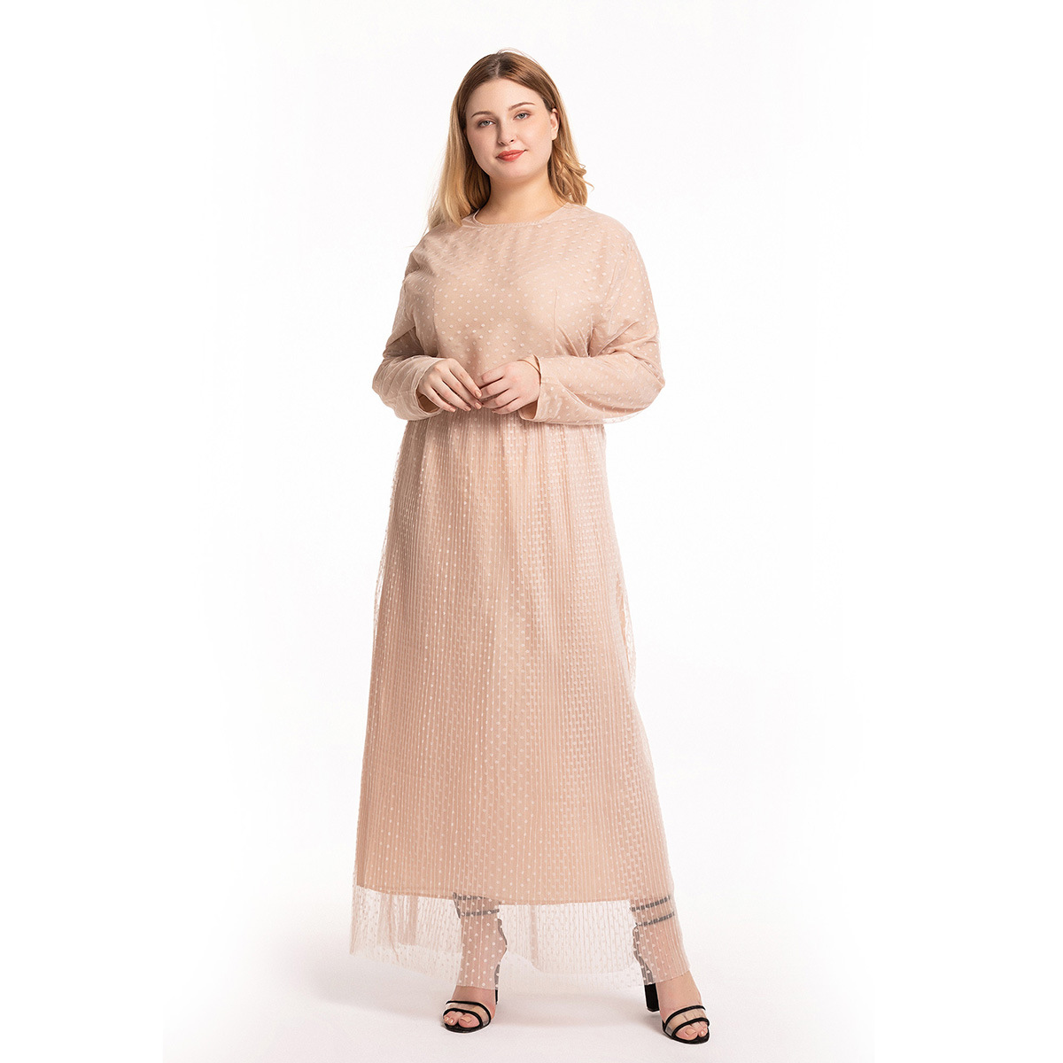 New European And American Polka Dot Plus Size Women's Mesh Slim Dress