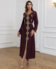 Hand-stitched V-neck Rhinestone Robe Middle Eastern Party Festive Dress Abaya
