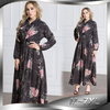 New European and American plus size autumn and winter chiffon long-sleeved printed waist and large swing floor mopping dress