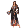 Amazon AliExpress Hot Print Round Neck Pile Sleeves Beaded Ice Soft Silk Dress Long Dress