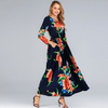AliExpress Hot Sale Women's Printed Slim Long Sleeve Printed Round Neck Dress
