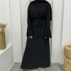 Middle Eastern Fashion Muslim Women's Large Size Round Neck Slim Pleated Sleeve Dress