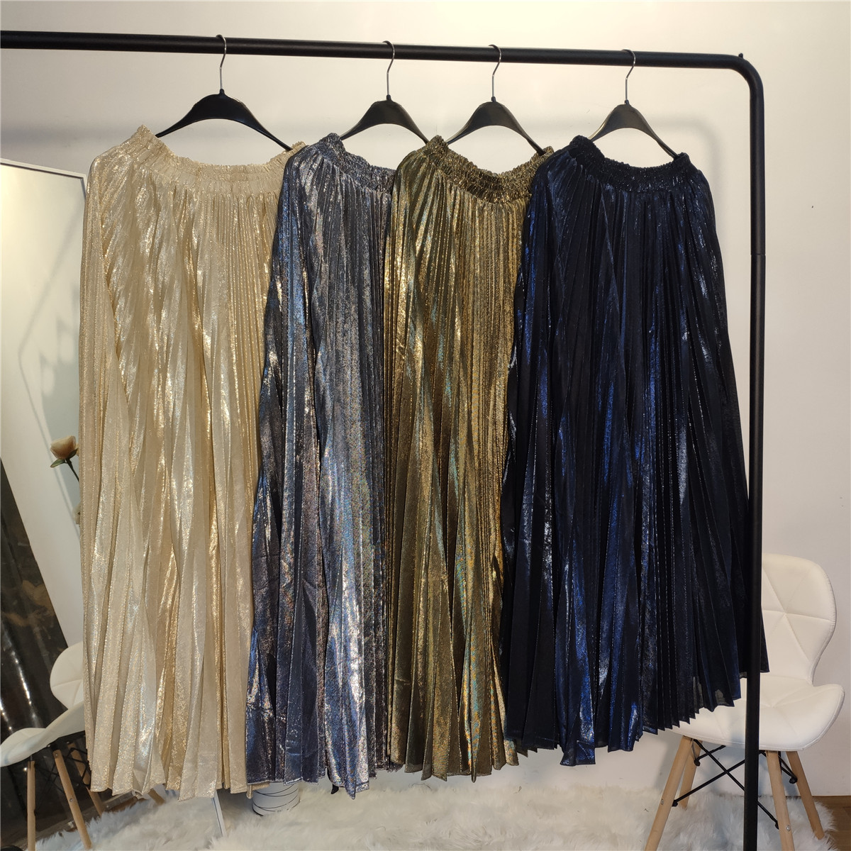 European And American Simple And Versatile Women's Spring And Summer New Style Big High-waist A-line Pleated Skirt Long Skirt