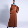Ramadan Autumn Matte Solid Color Loose Dress Fringed Diamond Belt Long Skirt Muslim Female Cross-border