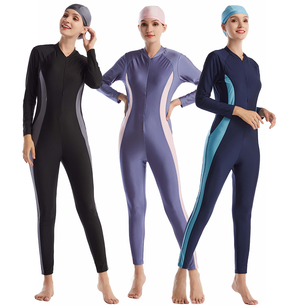  Plus Size Swimming Cap Pants Muslim Fashion Fabric 2021 Islamic Clothing Swimwear 3 Pieces Women Modest Sportswear Sportswear Full Cover Swimwear Swimsuit Burkini