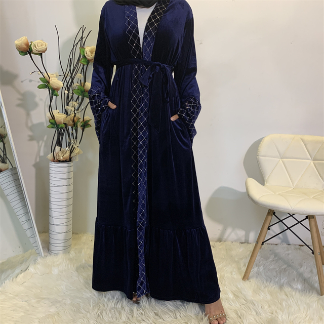 2022 Abaya Gold Velvet Bronzing Muslim Cardigan Robe Middle East New Fashion Autumn And Winter Kimono