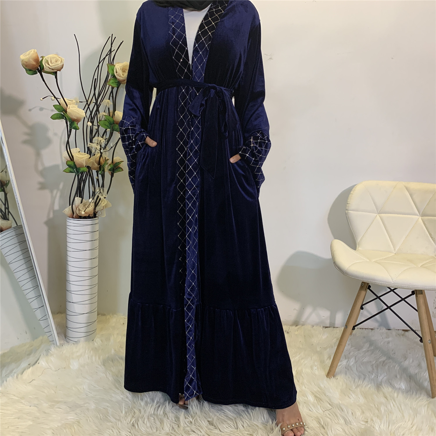 2022 Abaya Gold Velvet Bronzing Muslim Cardigan Robe Middle East New Fashion Autumn And Winter Kimono