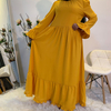 New Simple Casual Stitching Women's Solid Color Horn Long-sleeved Bohemian Dress