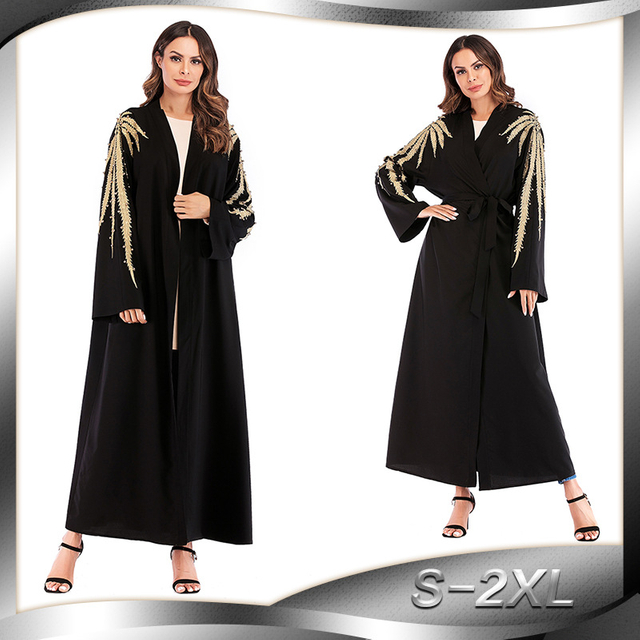 Middle East Foreign Trade Large Size Loose Lace Embroidery Beading Muslim Fashion Nida Robe Dress Female