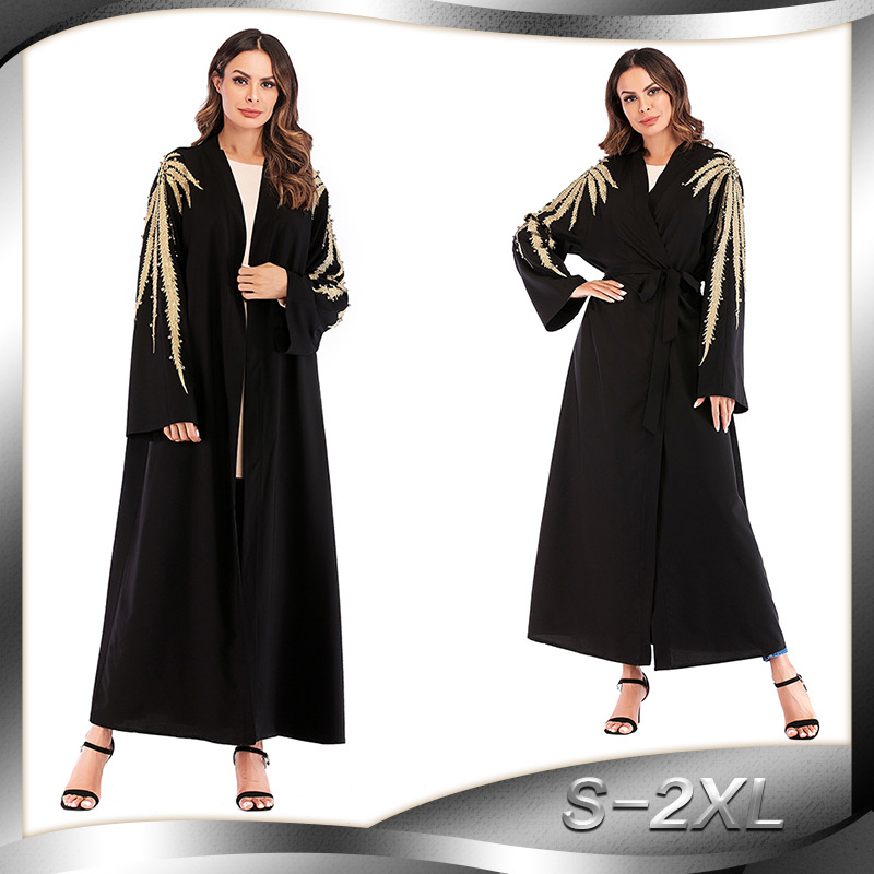 Middle East Foreign Trade Large Size Loose Lace Embroidery Beading Muslim Fashion Nida Robe Dress Female