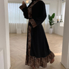 New Women's Leopard Print Stitching Fashion Abaya Cardigan Robe Kimono 