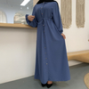 New Fashion Muslim Lapel Solid Color Long Skirt Full Button Slim Dress 