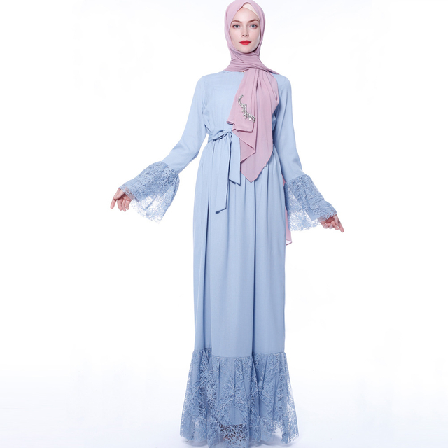 New style lace stitching lace-up Muslim robe for women abaya dress