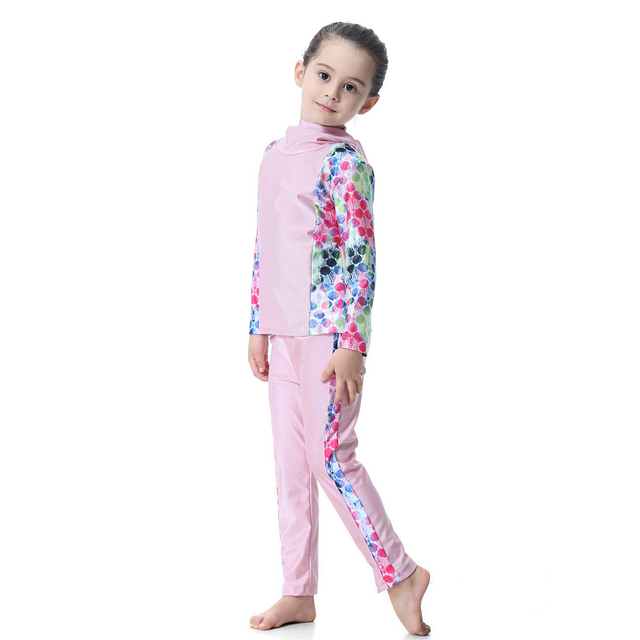  Kids Fabric Full Cover Muslim Sportswear Swimwear 2021 Modest Girl Fashion Islamic Clothing 3 Pieces Swimwear Swimsuit Burkini