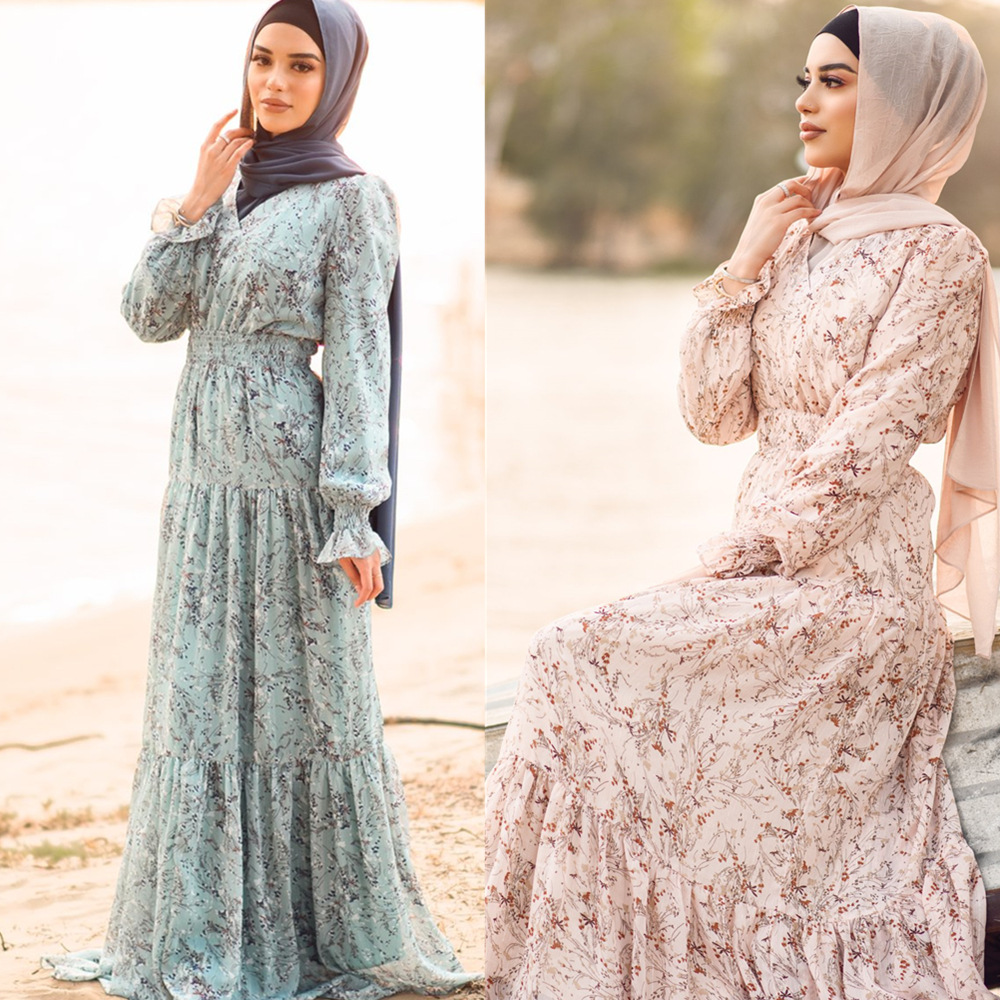 Printed Gown Style New Modest Fashion Fancy Kimono Muslim Dubai Maxi Dresses Elegant Arabic Islamic Abaya
