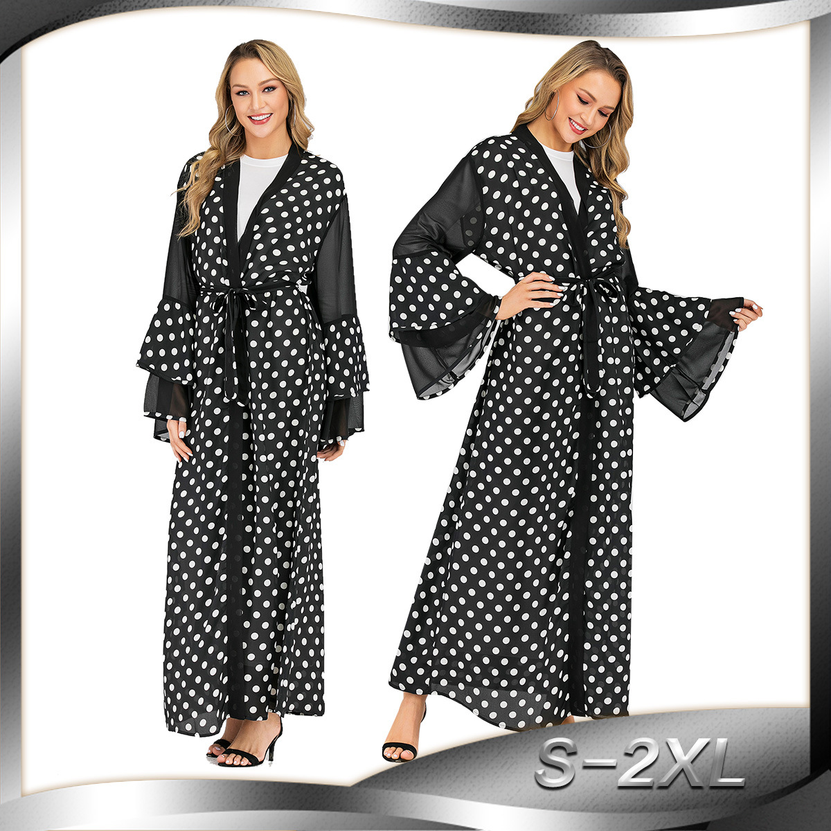 New Foreign Trade Spot Muslim Fashion Polka Dot Pattern Cardigan Robe